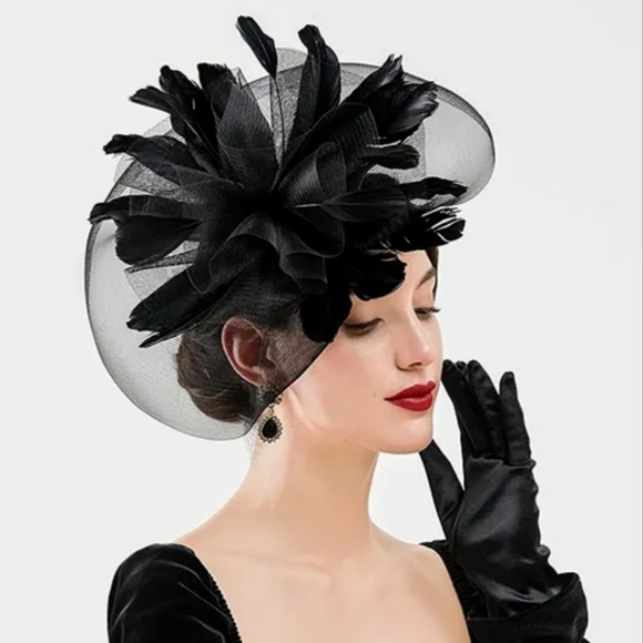 Stunning Black Couture Tulle Feathered Fascinator Headband Elegant Uniqu…